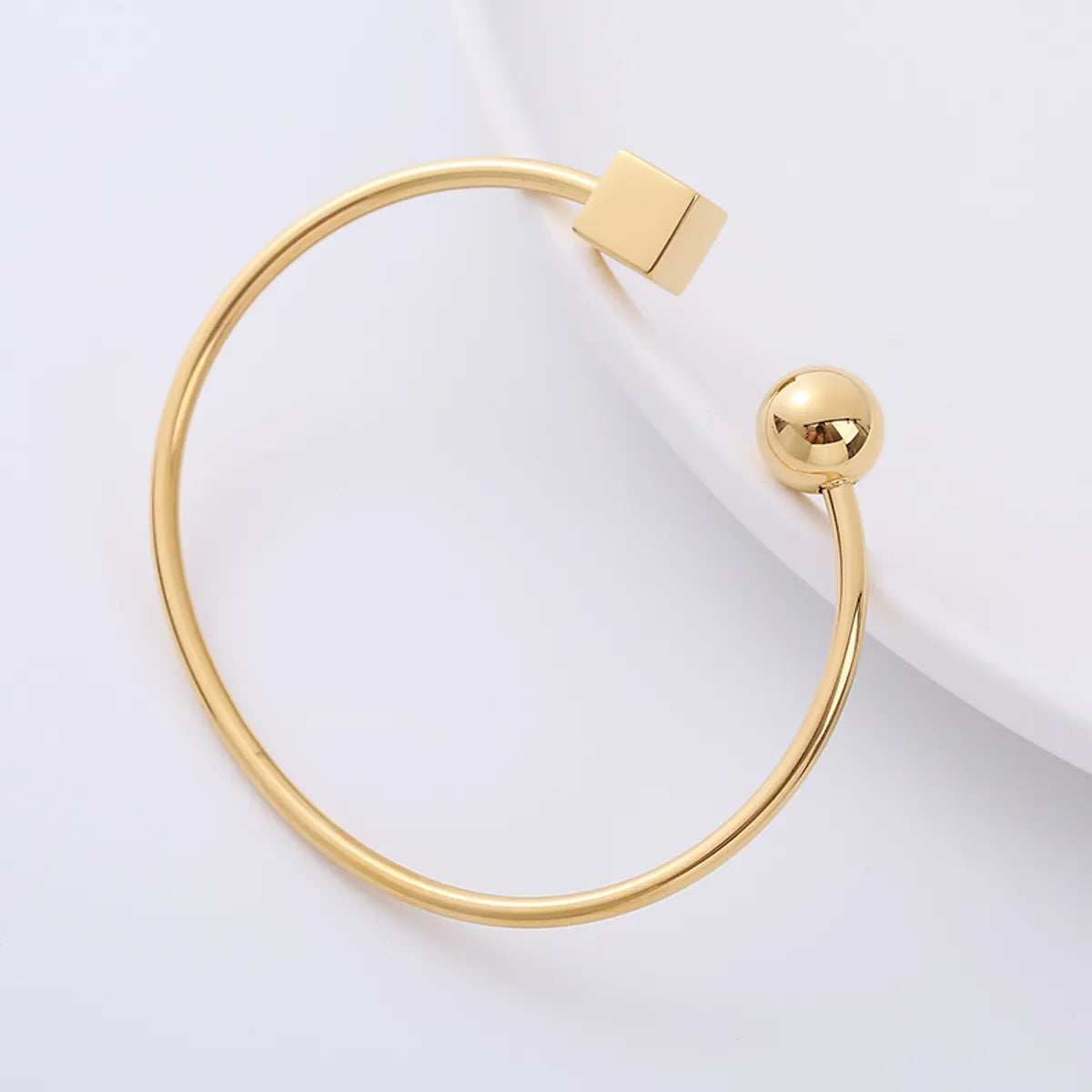 Women’s minimalist bracelet-Casual Square Ball Stainless Steel Polishing Bangle 1 Piece