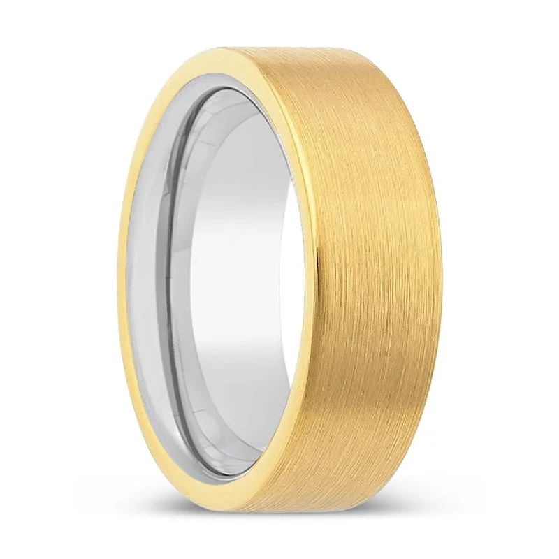 Women’s eco-friendly ring-DOMBURTON | Silver Ring, Gold Tungsten Ring, Brushed, Flat