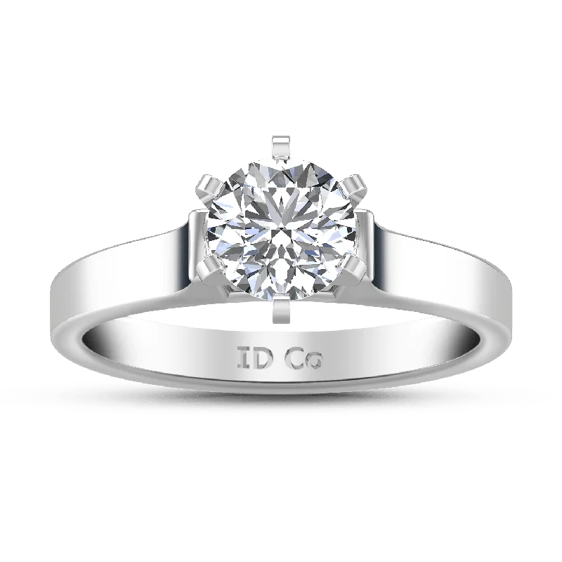 Women’s white gold engagement rings-Round Diamond Solitaire Engagement Ring Modern 14K White Gold