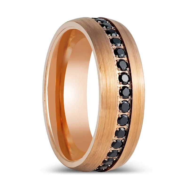 Women’s stacked diamond rings-NOIRZIRCON | Rose Gold Tungsten Ring, Domed Ring, Black CZ Ring