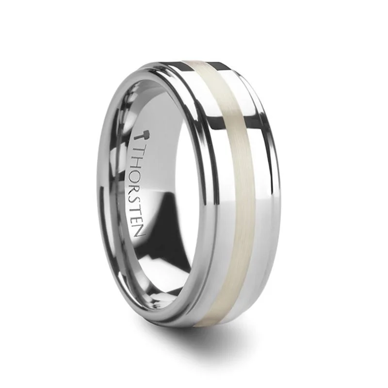 Women’s vibrant gemstone ring-LOKI | Tungsten Ring Silver Inlay Raised Center