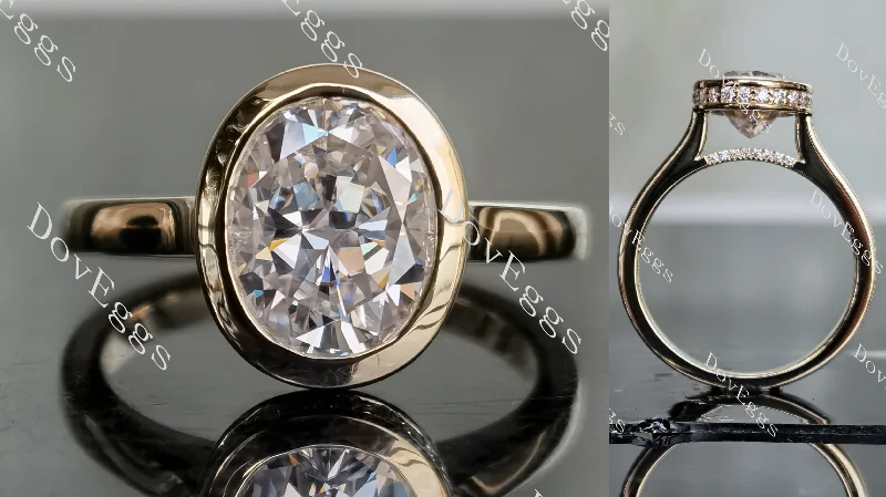 Women’s stylish engagement rings-Doveggs oval bezel setting moissanite engagement ring