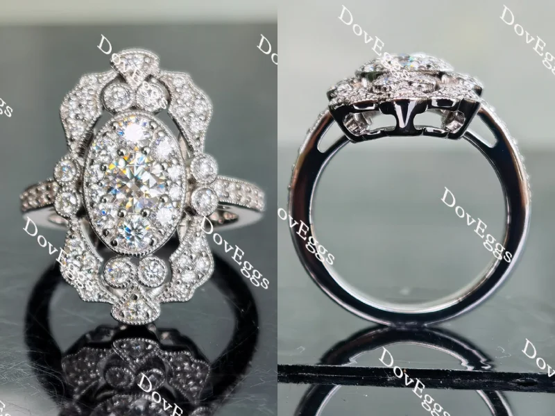 Women’s diamond halo engagement rings-Doveggs round halo pave moissanite engagement ring for women