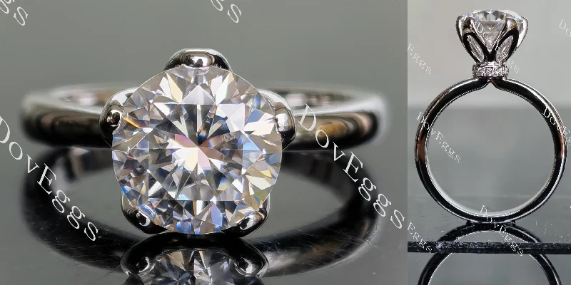 Women’s modern engagement rings with diamonds-Doveggs round floral moissanite engagement ring