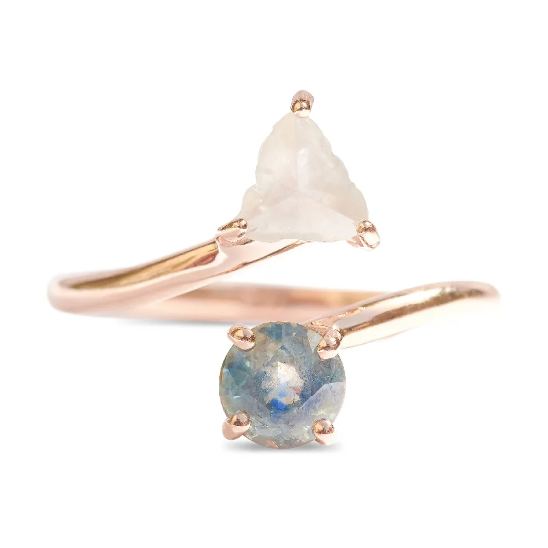 Women’s engagement rings with floral design-The Teumim Ring | A toi et moi ring with a rough diamond and teal sapphire