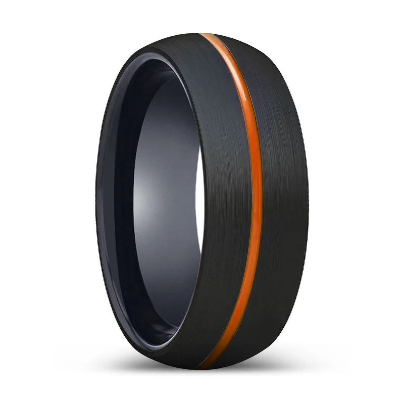 Women’s two-band ring-SPARTANITE | Black Ring, Black Tungsten Ring, Orange Groove, Domed