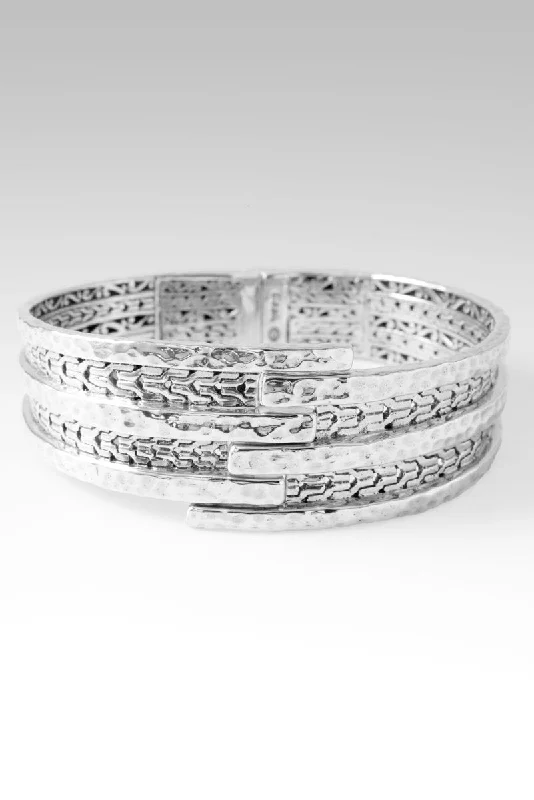 Women’s silver cuff bracelet-His Strength, Not Ours Tip-to-Tip Bangle™ in Chainlink