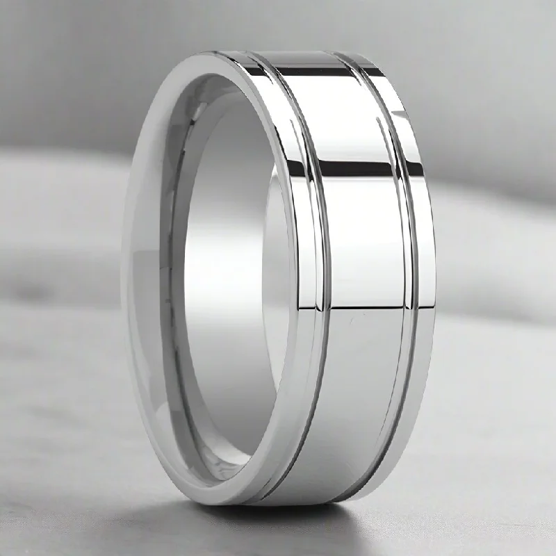 Women’s bohemian gold ring-ANCHORAGE | Silver Tungsten Ring, Shiny Dual Grooves, Flat