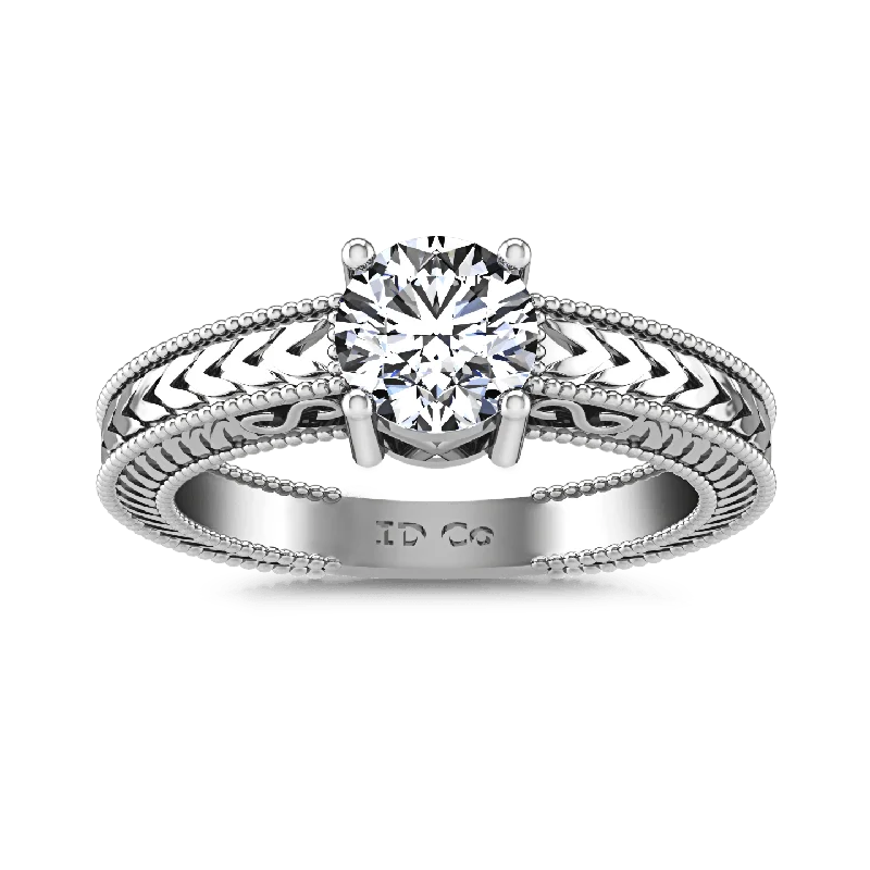 Women’s solitaire engagement rings-Round Diamond Solitaire Engagement Ring Kensington 14K White Gold