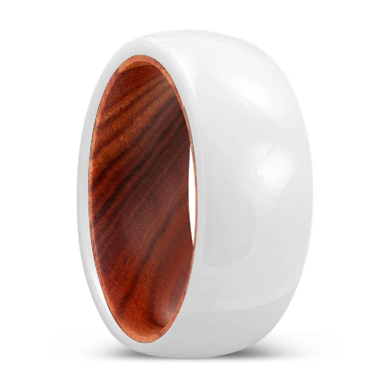 Women’s chunky gold ring-EMBOLDEN | IRON Wood, White Ceramic Ring, Domed