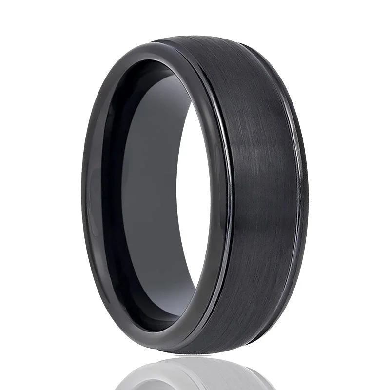 Women’s heart-shaped ring-DION | Tungsten Ring Black Domed