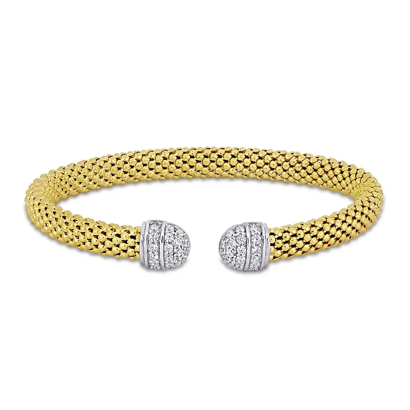 Women’s double-strand bracelet-Miadora 2ct TGW Cubic Zirconia Popcorn Design Open Bangle in Two tone