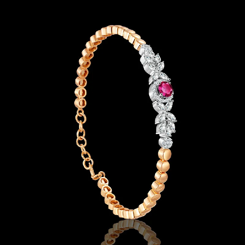 Women’s diamond bracelet-Everyday Bangle crafted with rose and white gold, exquisitely adorned with a vibrant ruby stone - I-X49B