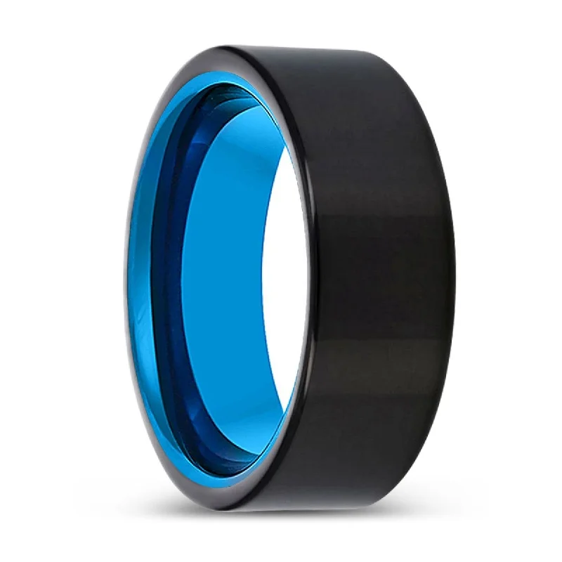 Women’s geometric design ring-WOLFORD | Blue Tungsten Ring, Black Tungsten Ring, Shiny, Flat