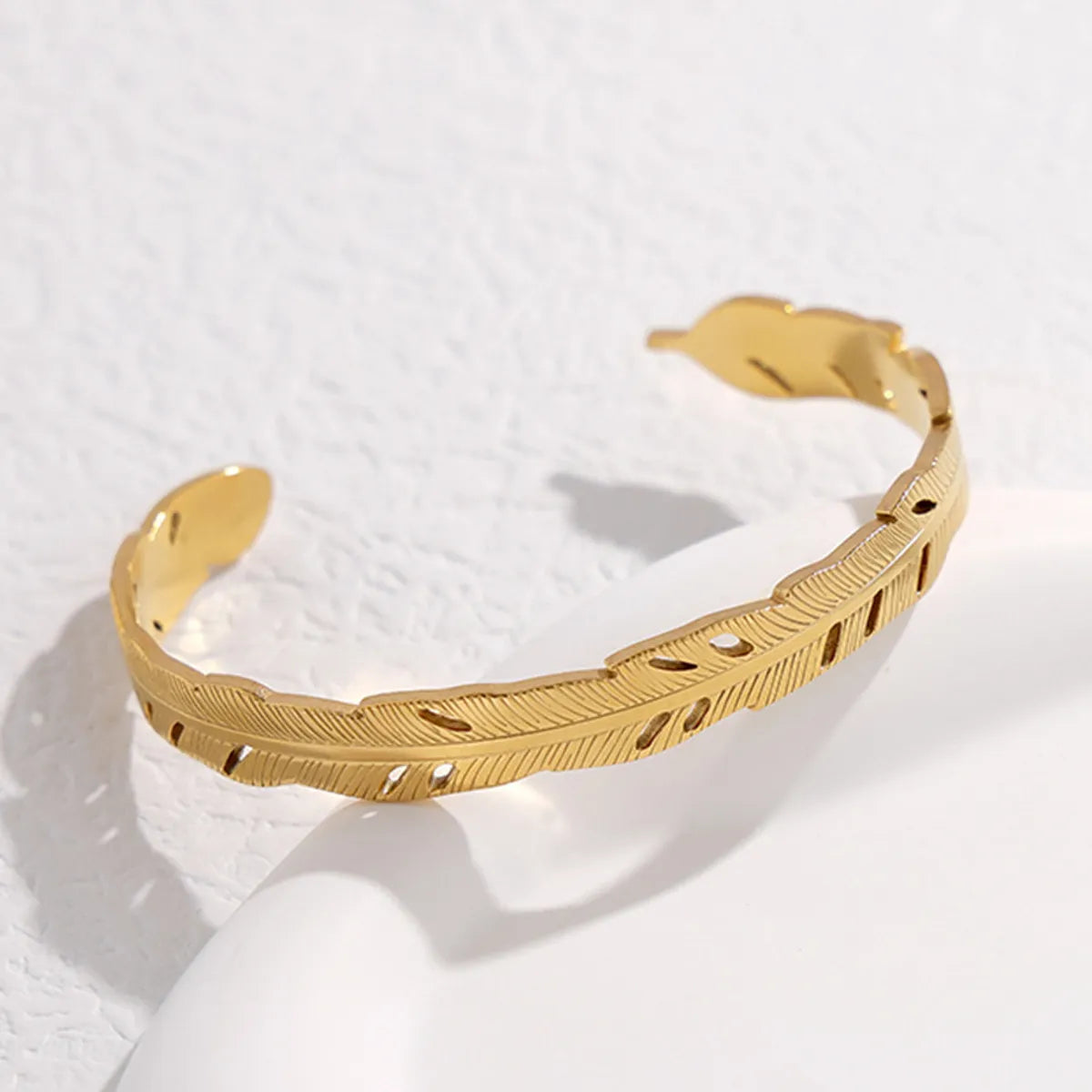 Women’s simple gold bracelet-Fashion Feather Titanium Steel Plating Bangle 1 Piece