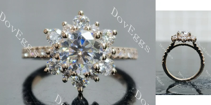 Women’s engagement rings with large diamonds-Doveggs round floral half eternity moissanite engagement ring