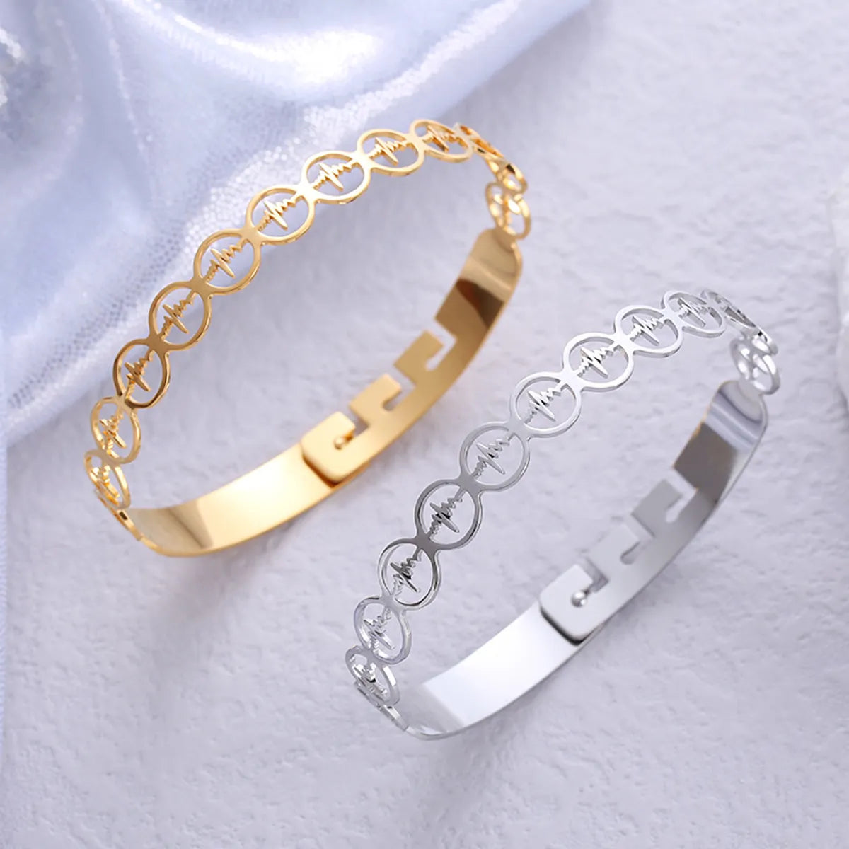 Women’s casual silver bangle-Elegant Simple Style Electrocardiogram Stainless Steel Plating Bangle