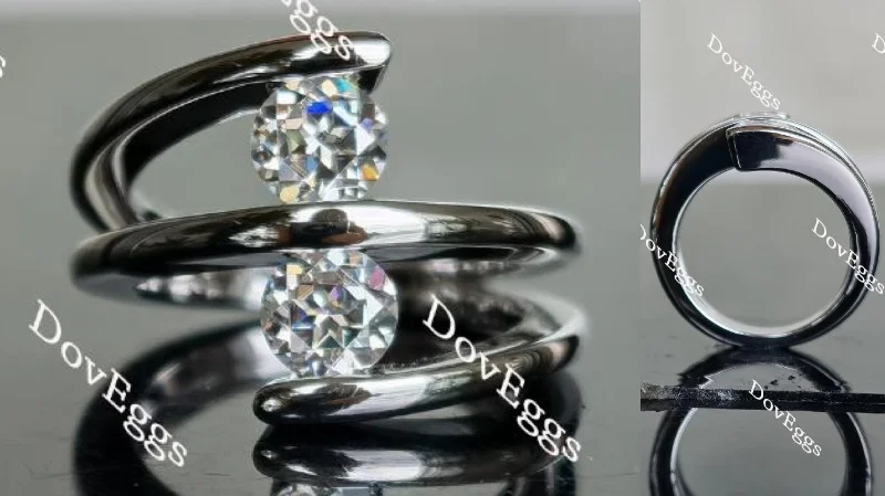 Women’s halo diamond engagement rings with side stones-Doveggs 2 pieces of 0.5ct round center stone moissanite engagement ring