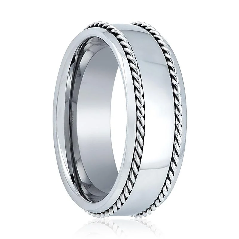 Women’s radiant-cut ring-ROPELUX | Silver Tungsten Ring, Double Silver Ropes, Domed