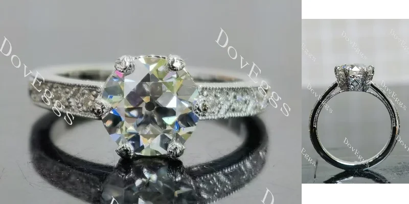 Women’s halo diamond engagement rings with side stones-Doveggs round vintage carved moissanite engagement ring