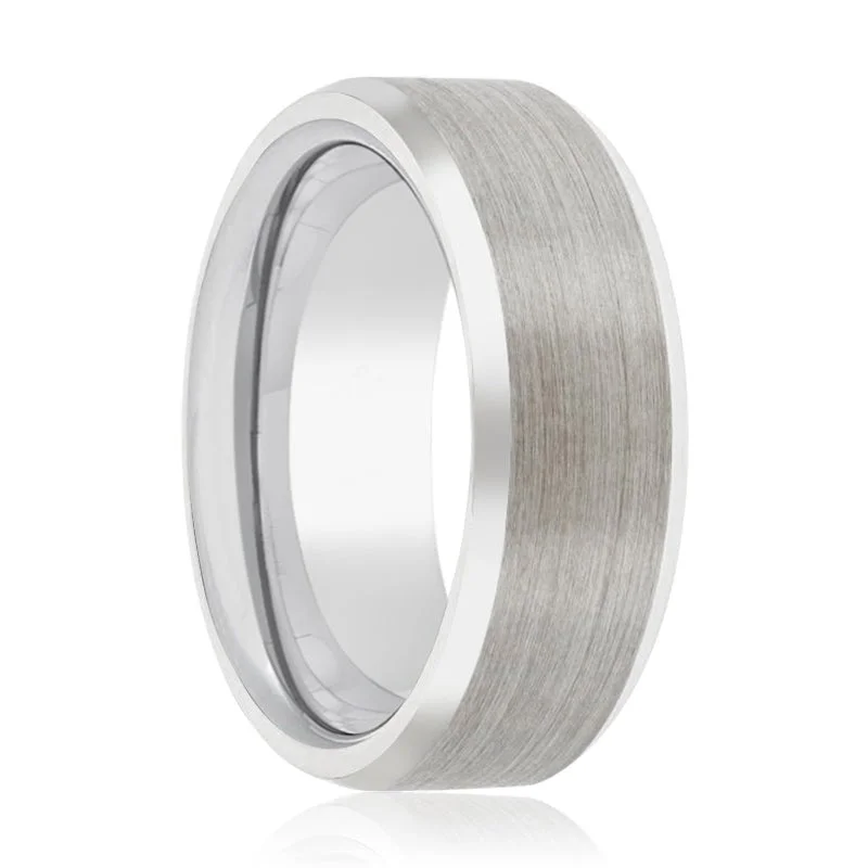 Women’s silver ring-FALKOR | Silver Ring, Silver Tungsten Ring, Brushed, Beveled