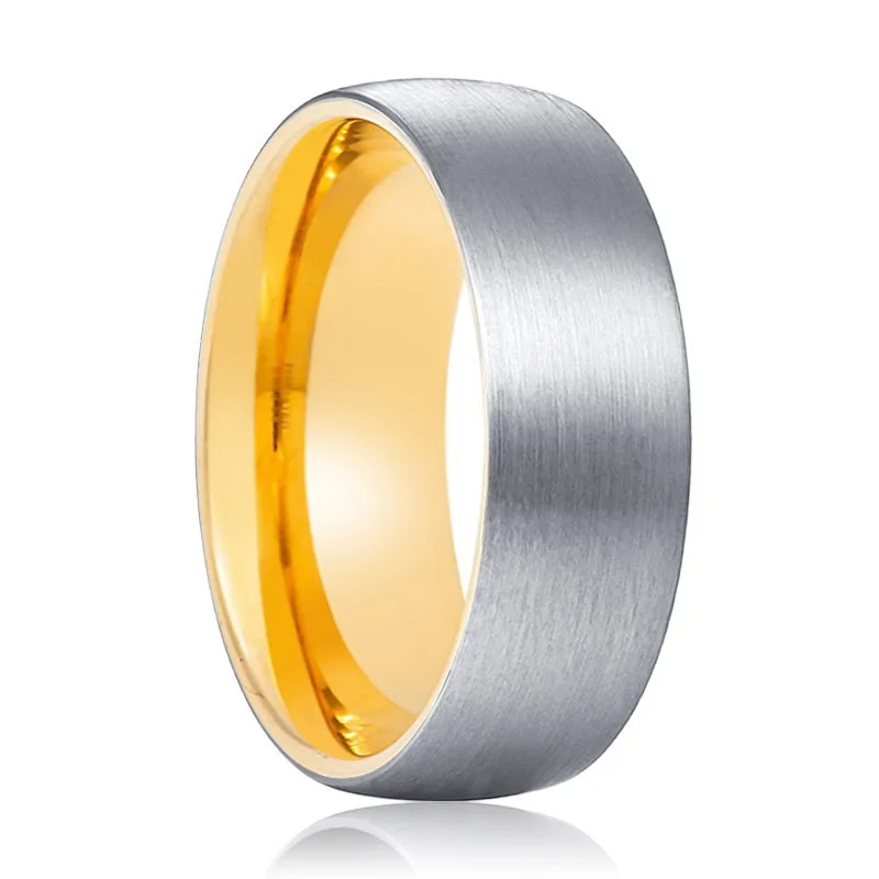 Women’s romantic ring-SOLAR | Gold Ring, Silver Tungsten Ring, Brushed, Domed