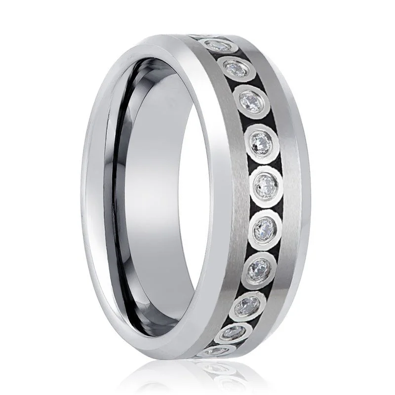 Women’s antique ring-NESO | Tungsten Ring Bezel Set CZ Eternity