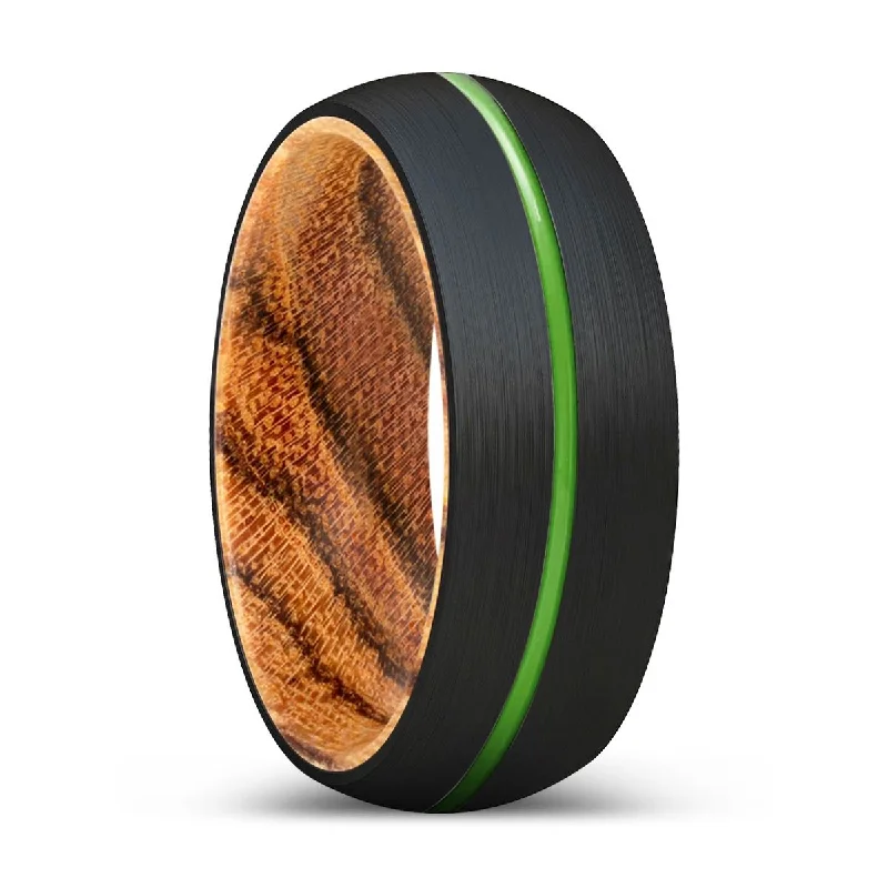 Women’s vintage gold ring-WILBURT | Bocote Wood, Black Tungsten Ring, Green Groove, Domed