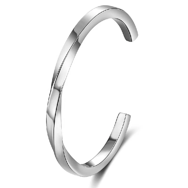 Women’s birthstone bangles-Silver Polished Modern Cuff Bangle