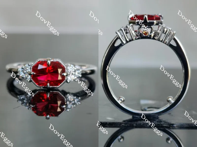 Women’s vintage engagement rings with emeralds-Doveggs radiant vivid pegion blood ruby engagement ring