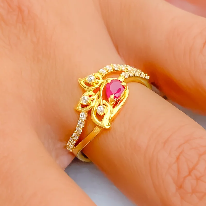 Women’s adjustable band ring-Ethereal Fancy 22k Gold CZ Ring