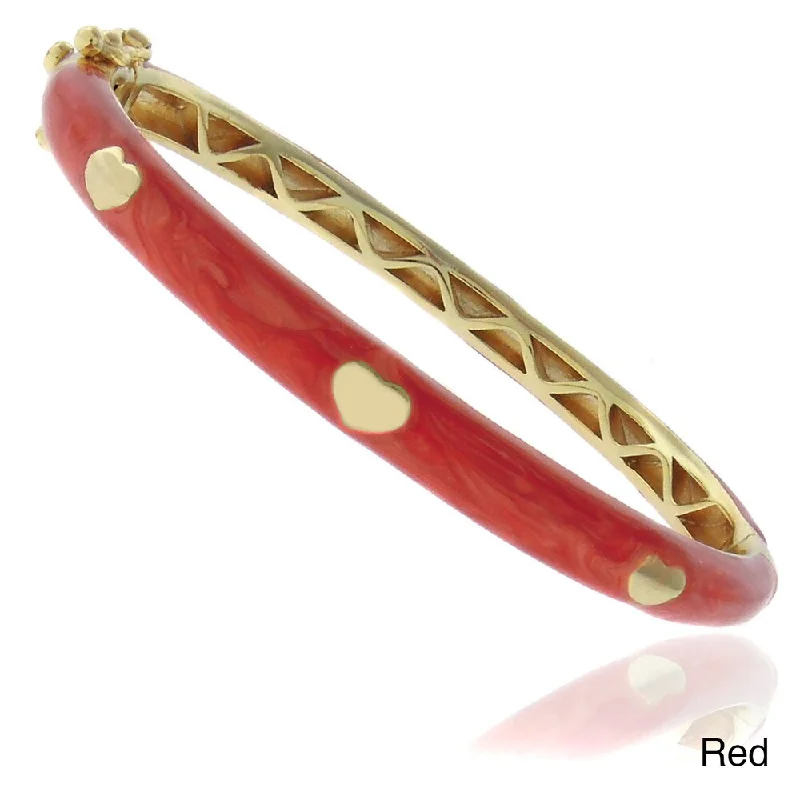 Women’s layered bracelets-Molly and Emma 18k Gold Overlay Children's Marbled Enamel Heart Bangle