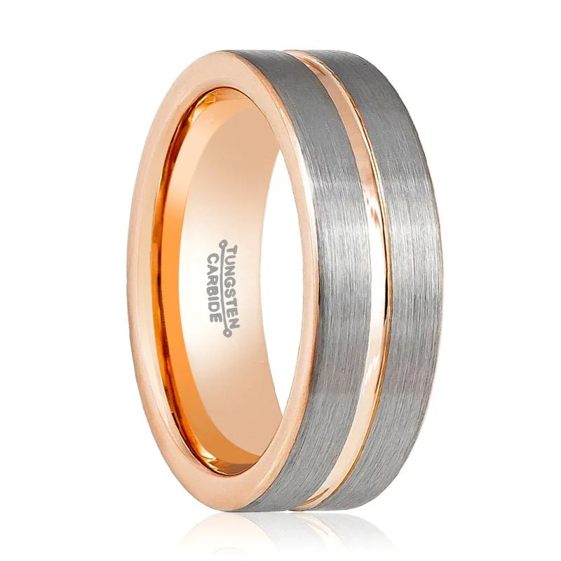 Women’s marquise ring-KASE | Tungsten Ring Rose Gold Groove