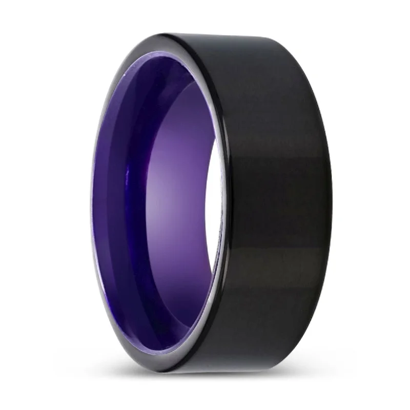 Women’s emerald and diamond ring-MAXWELL | Purple Ring, Black Tungsten Ring, Shiny, Flat