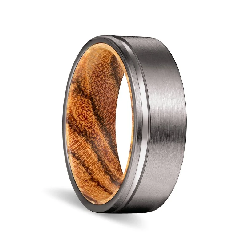 Women’s simple wedding ring-MOOSE | Bocote Wood, Gunmetal Tungsten Offset Groove