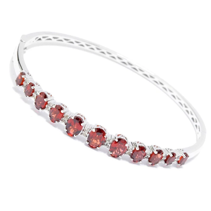 Women’s link bracelet-925 Sterling Silver Red Garnet and White Topaz Bangle