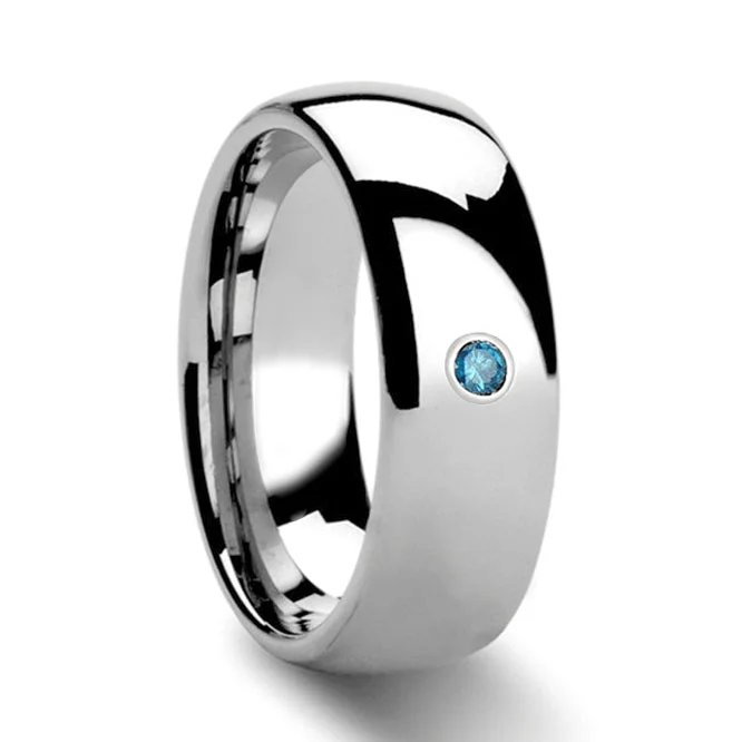 Women’s vintage diamond engagement rings-Blue Diamond Domed Tungsten Men's Wedding Band