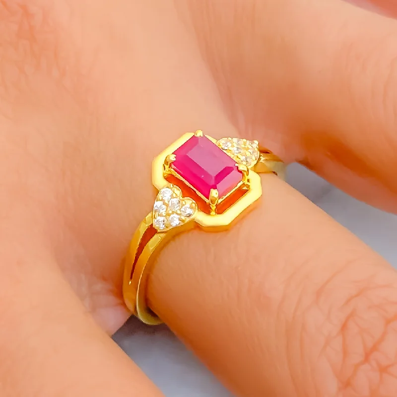 Women’s geometric ring-Glowing Beautiful 22k Gold CZ Ring