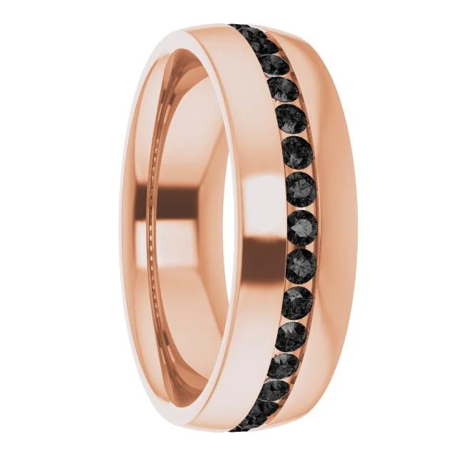 Women’s modern engagement rings-10k Rose Gold Men's Wedding Band with Black Diamonds