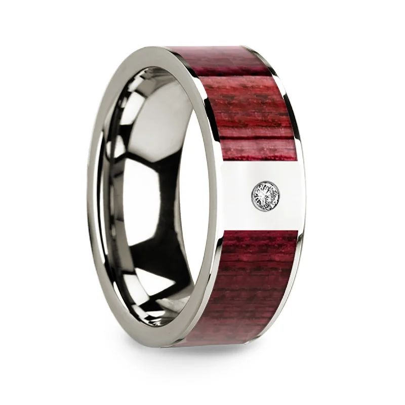 Women’s engagement rings with aquamarine-14k White Gold Men's Wedding Band with Purpleheart Wood Inlay & Diamond