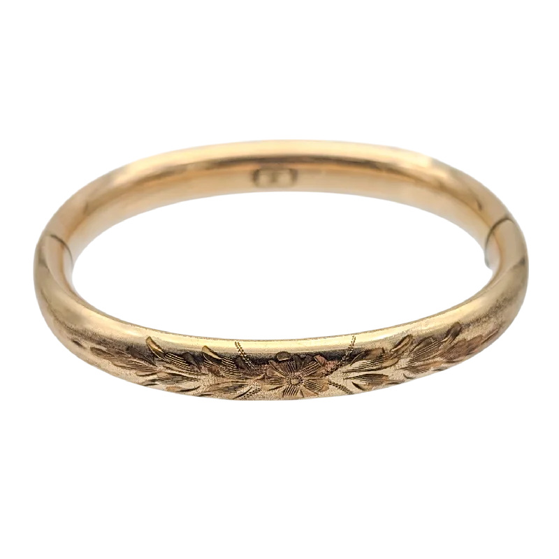 Women’s leather and gold bracelet-Antique 1920s Gold Filled Bangle