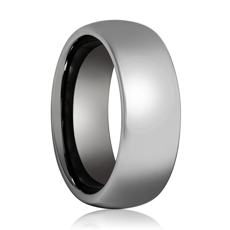 Women’s wide band ring-IVORY | Gunmetal Tungsten Ring, High Polished, Domed