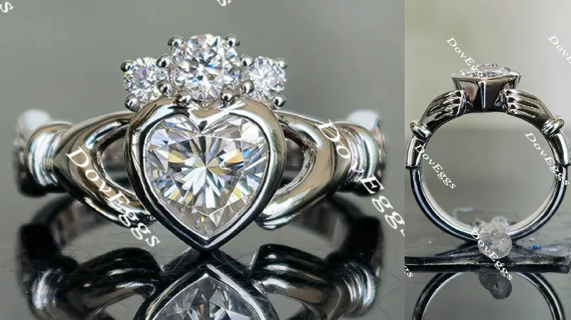 Women’s affordable engagement rings-Doveggs heart bezel setting moissanite engagement ring