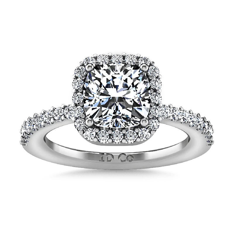 Women’s engagement rings with large diamonds-Halo Cushion Cut Diamond Engagement Ring Claire 14K White Gold