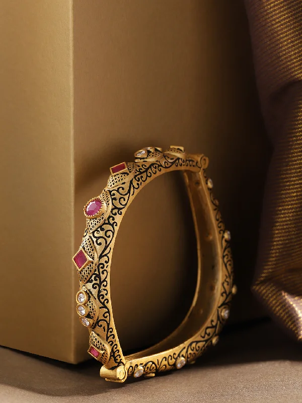 Women’s diamond cuff bracelet-Priyaasi Women Gold-Plated American Diamond & Ruby Studded Openable Bangle