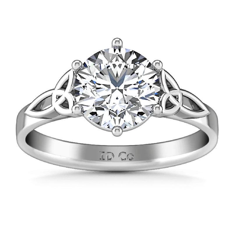 Women’s halo engagement rings-Round Diamond Solitaire Engagement Ring Fiona Celtic Knot 14K White Gold