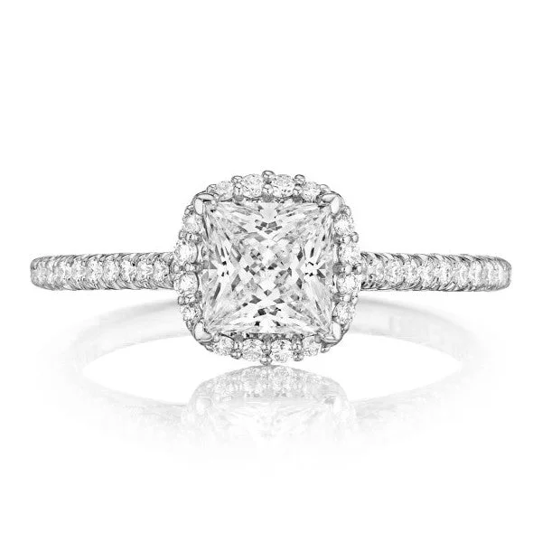 Women’s platinum engagement rings-TACORI Petite Crescent Halo Engagement Ring