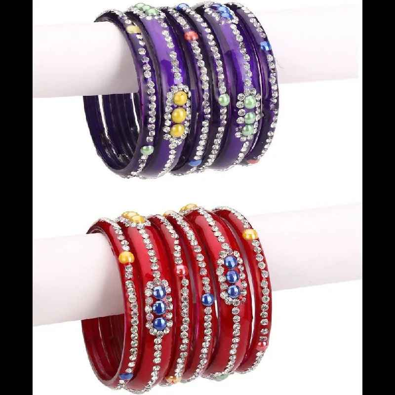 Women’s slim bracelet-Afast Bridal Wedding & Party Fashionable Colorful Glass Bangle/Kada Set, Pack Of 12 - Red, Blue