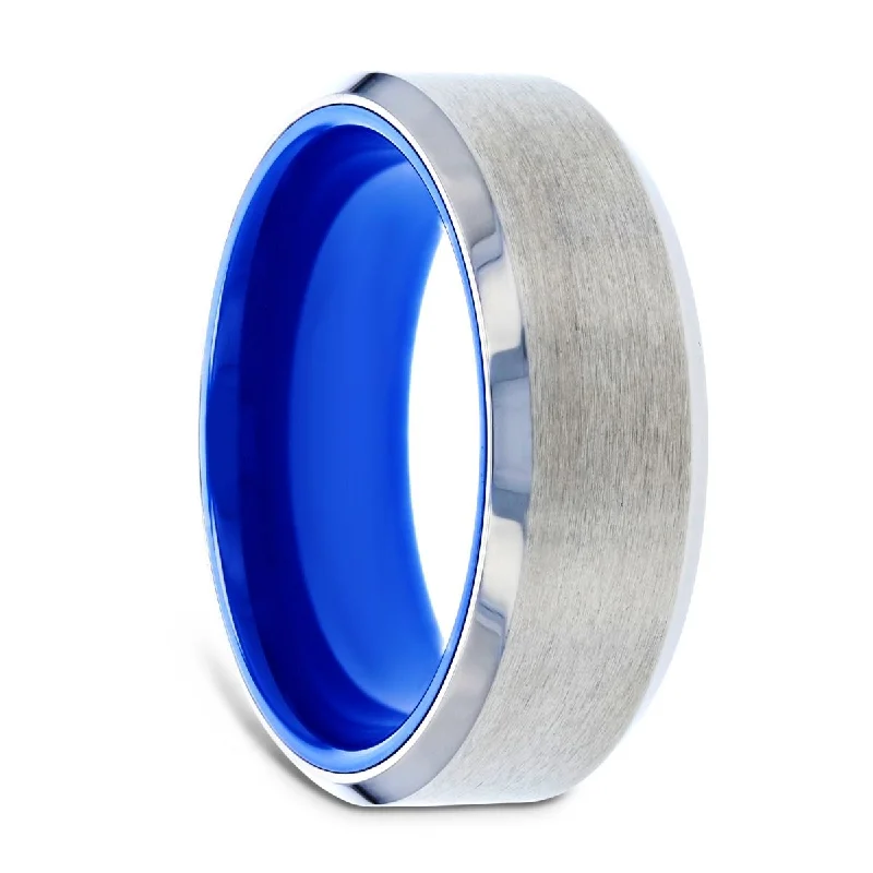 Women’s chunky gold ring-ARCTIC | Silver Titanium Ring, Vibrant Blue Interior, Beveled