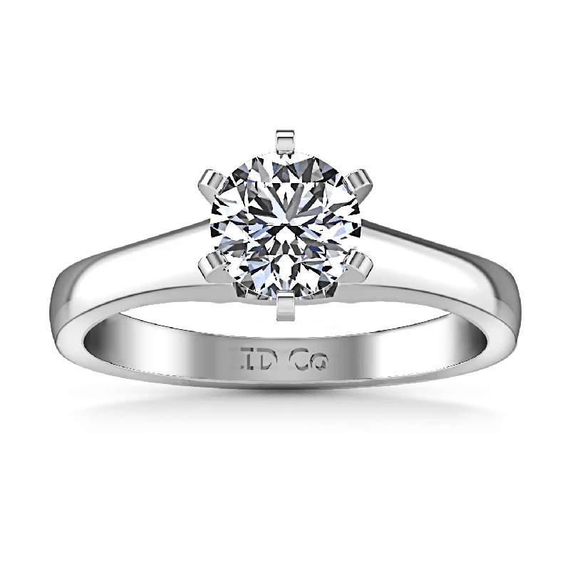 Women’s affordable engagement rings-Round Diamond Solitaire Engagement Ring Stylized 6 Prong 14K White Gold